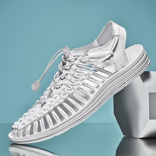 Herren Sandalen Spaziergang Lässig PU Leder Bequem Rutschfest Atmungsaktiv Schnürung RoseSchwarz WeißSchwarz Dunkelrot Sommer Frühling Herbst Image