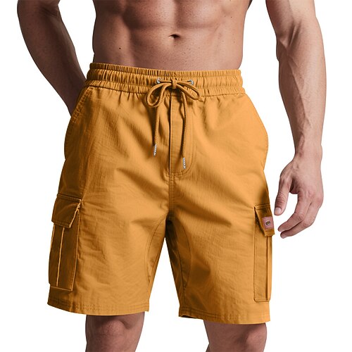 Herren Cargo-Shorts Shorts Sommershorts Kordelzug Elastischer Bund Mehrere Taschen Einfach Komfort tragbar Knielang Outdoor Sport Täglich Mode Lässig Schwarz Gelb Image