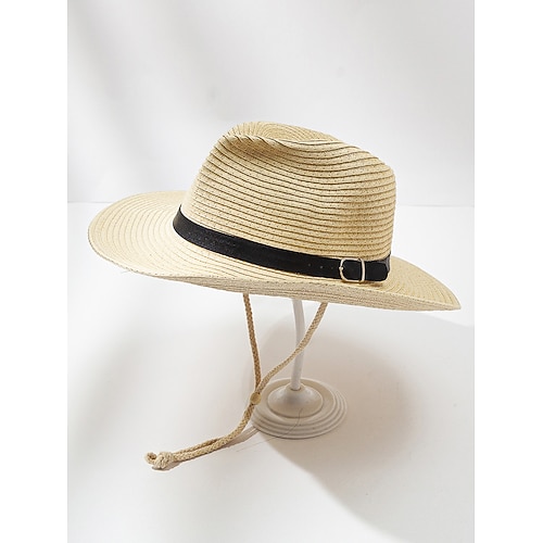 Faltbarer Cowboyhut aus Stroh für Herren mit schwarzem Band – Sommer-Western-Outdoorhut für Strand, Reisen und Freizeit Image