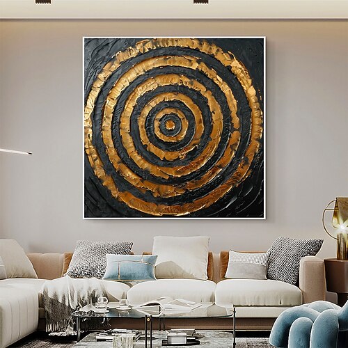 handgemachtes Original Kreis Ölgemälde auf Leinwand abstrakte minimalistische Wandkunst für Wohndekoration mit gespanntem Rahmen ohne Innenrahmen Malerei Image