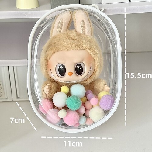 Schutztasche für Labubu für 17CM Puppe CryingBaby-Serie transparente PVC-Hülle für 17 CM Puppe Präsentationsbox für Labubu Crying Again Plüsch einfache Installation schütze deine Puppe Image