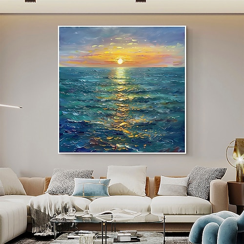 handgemachtes Original Sonnenuntergang Ozean Ölgemälde auf Leinwand abstrakte Meereslandschaft Wandkunst für Wohndekor mit gespanntem Rahmen ohne Innenrahmen Gemälde Image