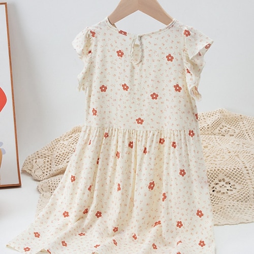Kinder Mädchen Kleid Blume Kurzarm Outdoor Gerafft Niedlich Basic Baumwolle Knielang Freizeitkleid Blumenkleid Sommer Ab 4 Jahren Hellrosa Rosa Blau Image