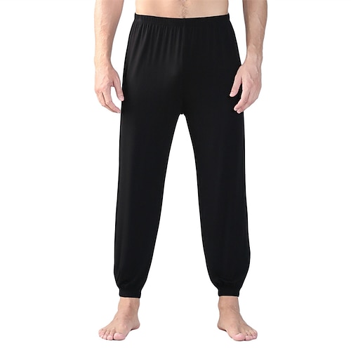 Herren Freizeitkleidung Lounge Hose Einfarbig Mode Klassisch Lässig Heim Täglich Bett Baumwolle Komfort Atmungsaktiv Weich Hose Elastischer Bund Frühling Herbst Hellrosa Schwarz Image