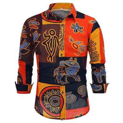 Retro Vintage Boho 1970er Hemd Hippie Stammes Afrikanisches Muster Herren Halloween Karneval Straßentanz Retro-Mottoparty Festival Erwachsene Hemd Image