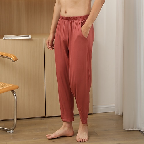 Herren Freizeitkleidung Lounge Hose Einfarbig Mode Klassisch Lässig Heim Täglich Bett Polyester Komfort Atmungsaktiv Weich Hose Elastischer Bund Frühling Herbst Schwarz Rote Image