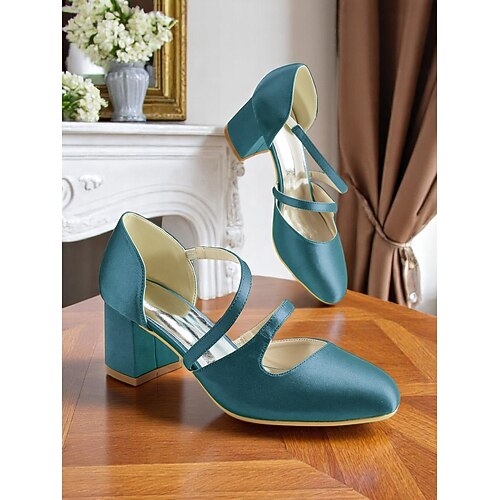Damen Mary Jane Blockabsätze aus grünem Satin im Stil der 50er – elegante Vintage-Schuhe mit gekreuzten Riemen für Hochzeiten, Partys und formelle Anlässe
