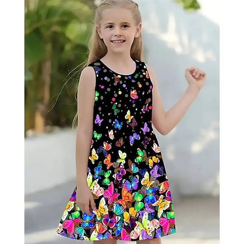 Mädchen' 3D Pfau Sonnenblume Kleid Ärmellos Sommer Frühling Urlaub Täglich Ferien Prinzessin Schön Süß Kinder 4-12 Jahre Freizeitkleid A Linie Kleid Knielang Normale Passform Image