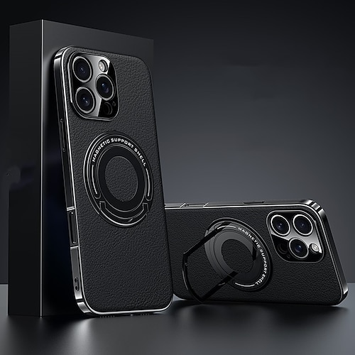 Handy Hülle Handyhüllen Für iPhone 16 15 14 Pro Max 13 Pro Max Rückseite Magnetische Adsorption Mit Ständer Unterstützt kabelloses Laden Stoßfest TPU PC PU-Leder Image
