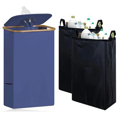 Pfandflaschen Sammelbehälter Recyclingbehälter für Küche, Innenbereich, Zuhause, 100 l Wäschesammler mit 2 herausnehmbaren Innentaschen, Bambusrahmen, Oxford-Gewebe, selbstschließende obere Öffnung Image