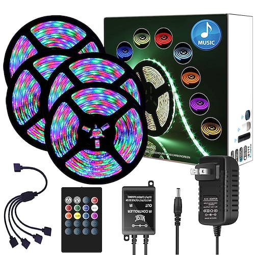 LED Lichtband 65ft 4x 5 meter musik synchron glücklich fröhlich mehrfarbig lichtleiste 2835 RGB LED flexibel lichtleiste mit 20 tasten ir controller optional mit adapter kit dc12v Image