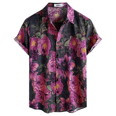 Retro Vintage Boho 1970er Hemd Hawaiihemden Hippie Blumen Herren Halloween Karneval Musikfestival Strandurlaub Retro-Mottoparty Erwachsene Hemd Image