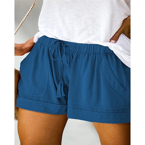Damen Leinen-inspirierte Hosen Shorts Stoffhosen Mode Streetwear Kurz Natürliche Taille Einfach Tasche Elastisches Kordelzugdesign Bequem Außenbereich Outdoor Straße Weinrot Azurblau Dunkelblau Image