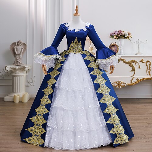 Vintage Rokoko Renaissance Maxi Kleid Normal Ein Hauch Prinzessin Braut Plissiert Gerüscht Prinzessin Rundhals Kostüm Damen Halloween Karneval Maskerade Leistung Party Halloween Erwachsene Ganzjahres Image