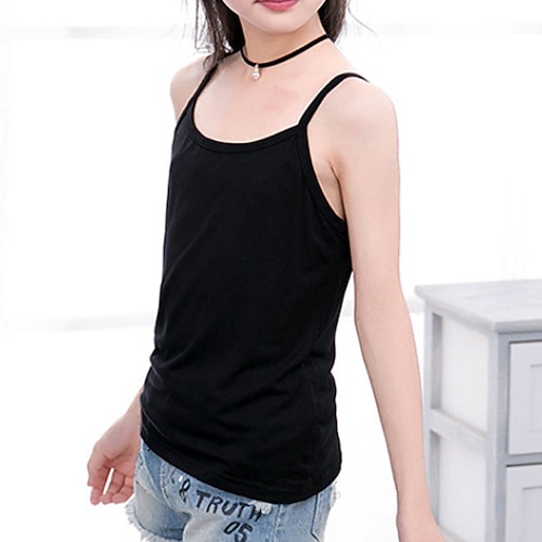 Kinder Mädchen Panzer Einfarbig Outdoor Ärmellos Streetwear 4-12 Jahre Sommer Schwarz Weiß Rosa Image