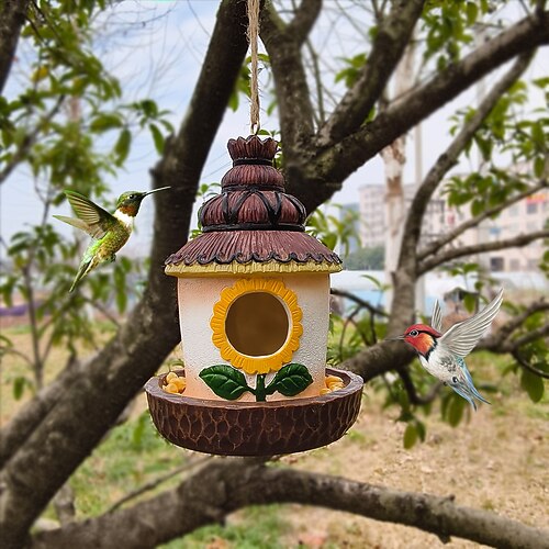 Gartendeko aus Kunstharz für Vogelnester, blattförmige Vogelhaus-Skulptur für die Terrasse im Garten, handgefertigtes Kunstharz-Ornament für die Rasenveranda als Baumdekoration