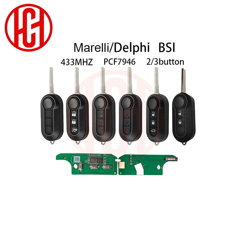Clé de voiture pour Fiat 500L Ducato citroën cavalier Peugeot Boxer Marelli Fiat 500 Doblo Grande Punto Delphi ID46/PCF7946 puce 433MHz