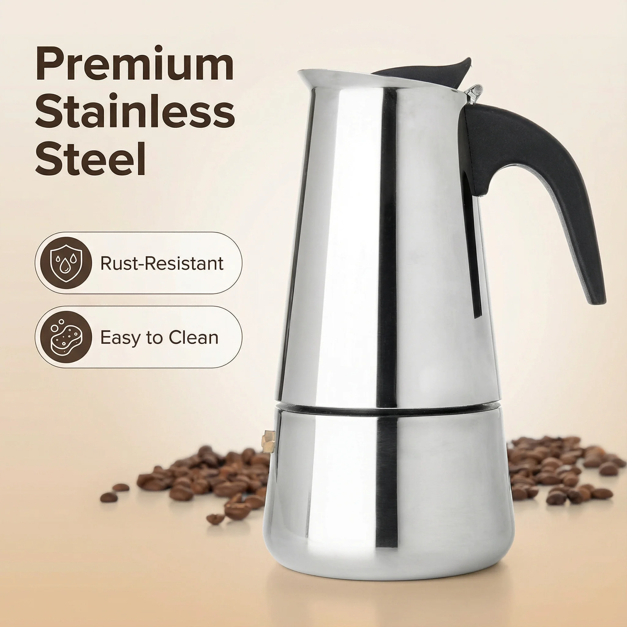Cafetière en acier inoxydable, cafetière italienne Moka, 9 tasses, 15 oz, cafetière expresso pour cuisinière à gaz ou électrique en céramique