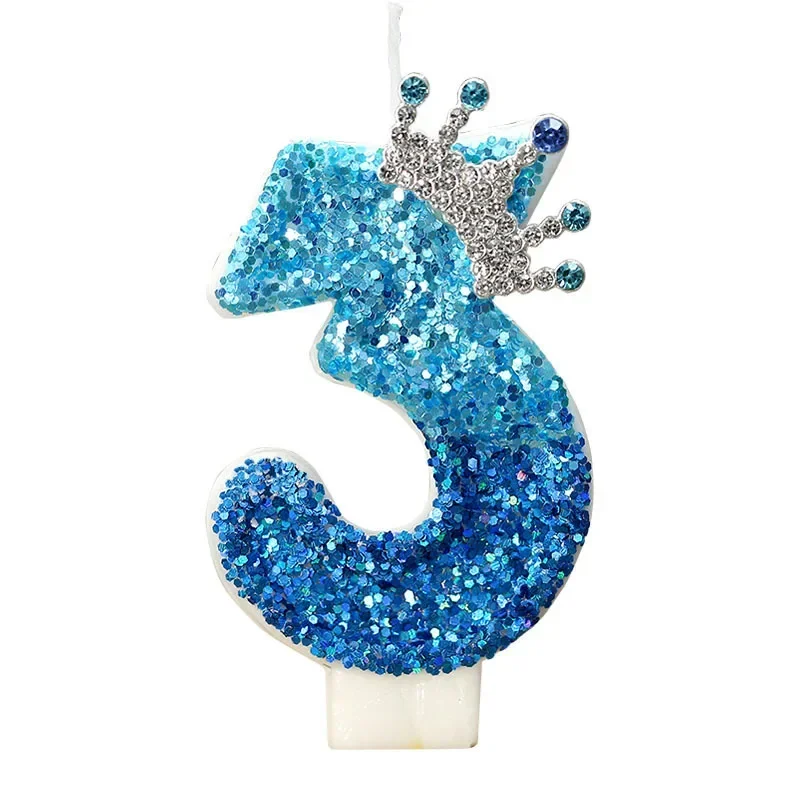 Numero di corona blu Torta di compleanno Candela Topper Numero creativo 0-9 Candela Principessa Corona Ragazza 1° Decorazione festa di buon compleanno