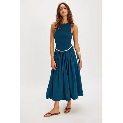 Nightingale Seersucker Midi Dress at Free People in Seaside Combo, Size: Small