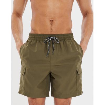 Threadbare Men's Khaki Green Mid Length Cargo Swim Shorts
