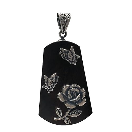 THTHT 925 Sterling Silver Pendant for Women's Necklace, ï»¿Sandalwood Silver Butterfly Peony Creative Vintage Sweater Chain Pendant