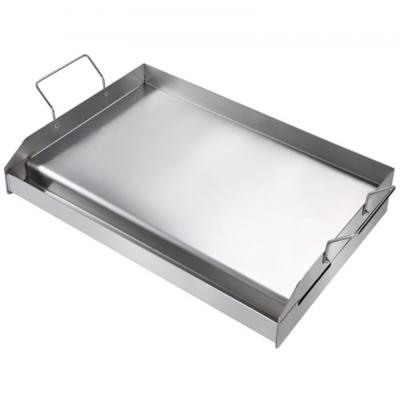 Silver Stainless Steel Rectangular Double Burner Griddle Pan with Non-Stick Surface and 2 Handles - 23.5 x 16 x 3.9 inch