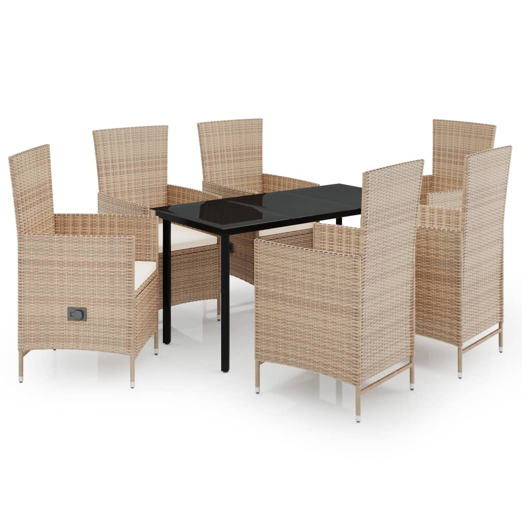 vidaXL 7-tlg. Garten-Essgruppe mit Kissen Beige Image