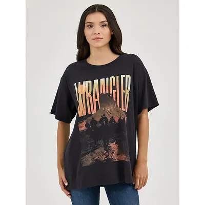 Wrangler Womens Western Graphic Oversized Tee Black Sunset Size L