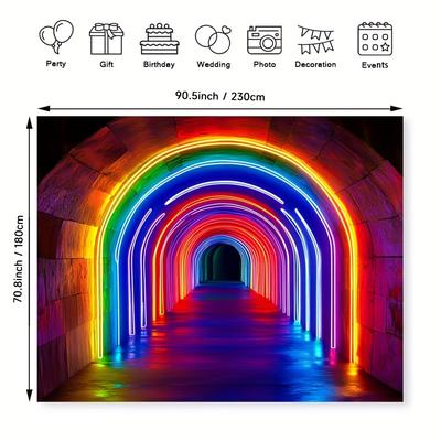 TEMU 2d Flat Party Banners 1pc Vibrant Tunnel Uv Black Party Decorations Backdrop, Party Photo Backdrop Banner, Large Wall Decor Props Party Supplies, Home Decor Not Or Real Model Image