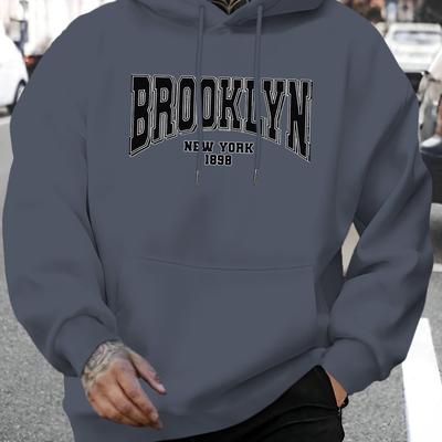 TEMU Men's New Hoodie - Casual Polyester Hooded Sweatshirt With Drawstring, Alphabet Print, Knit Fabric, Regular Fit, Unisex Long Sleeve Top For Fall/winter Image