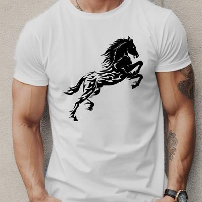 TEMU Men's Casual Short Sleeve T-shirt Print - Breathable Polyester, Round Neck, Machine Washable Image