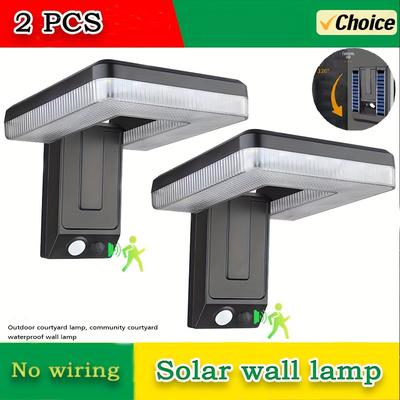 TEMU 2pcs Solar Wall Lights, Outdoor Led Motion Sensor Street Lights, 3 Adjustable Brightness (120° Wide ) Ip65, No Wiring Required, For Gardens, Lighting, Garden | Foldable Solar Outdoor Lights Image