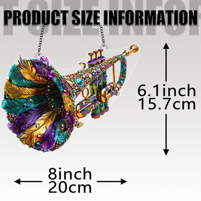 "TEMU 1 2d Carnival Trumpet Hanging Decoration, Vibrant Decor, Light (8"x6.1"), Gardening Accessory For Collecting Light, Brazilian Celebrations, Feather Wall Art, A Unique Gift Music." Image