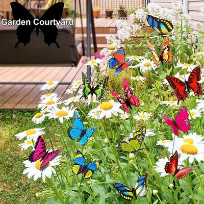 TEMU 30pcs -the-dark Garden Stakes – Vibrant Pvc Outdoor Lawn Decor With Multi-colored Luminous Butterflies, Valentine’s Day & Nighttime Gardens, Decorations Image