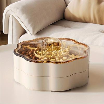 TEMU Fruit Plate Home Use Divided Section With Lid Coffee Table For Living Room Chinese Snacks Storage Box Nut Fruit Plate Image