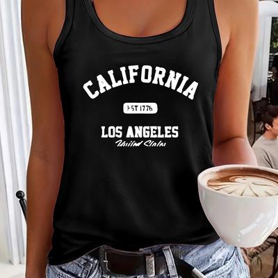 TEMU Stylish Women's Casual Tank Top With A Minimalist California Letter Print, Featuring A Round Neck And Sleeveless Design, Summer's Collection. Image
