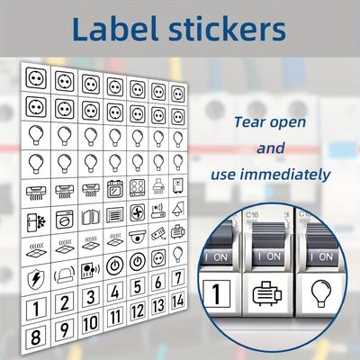 TEMU 70pcs White Switch Panel Label Stickers, Electrical Distribution Box, Circuit Breaker Reminder Stickers, Convenient Identification Pattern Stickers, Useful Tool Stickers, Label Sticker Set Image