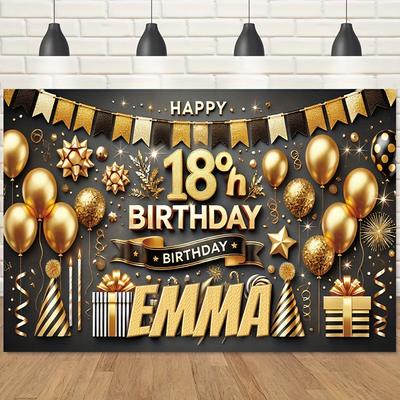 TEMU 1pc Customizable 18th Birthday Party Banner, Personalized Name Floral Gift , Elegant Polyester Wall Tapestry For Home Decor, Multipurpose Party Decoration, No Electricity Needed Image