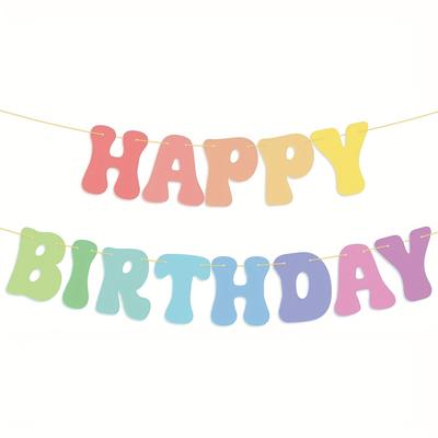 TEMU 1 Set, Pastel Happy Birthday Banner Pastel Rainbow Birthday Banner Suitable For Bohemian Daisy Fashionable Pastel Rainbow Birthday Decoration Image