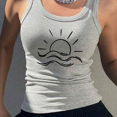 TEMU Women' Sun & Sleeveless Tank Top - Soft Stretchy Fabric, Round Neck, , Hand Washable, Versatile Casual & Office Wear, Ladies Tank Tops, Everyday , Fashionforward Style, Nontransparent Material Image