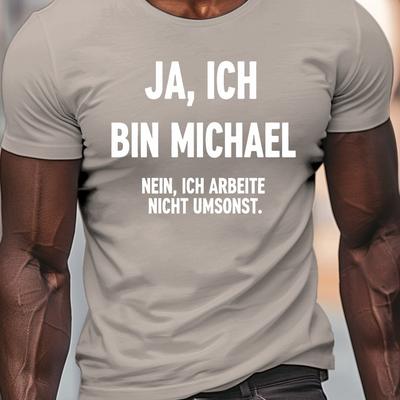 "TEMU And Men's " Michael" Graphic Print Crew Neck T-shirt - Lightweight Summer Tee With White Text, Regular Fit Casual Short Sleeve Top, Machine Washable, Tee Shirts" Image