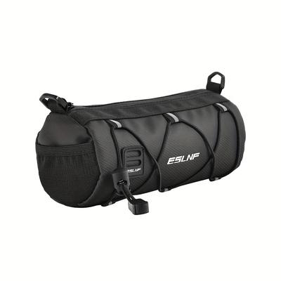 TEMU Large Capacity Bike Handlebar Bag - Black, Adjustable Strap, Front Frame Storage For Bikes, Secure Zipper Compartments, Pocket, Bike Bag Image