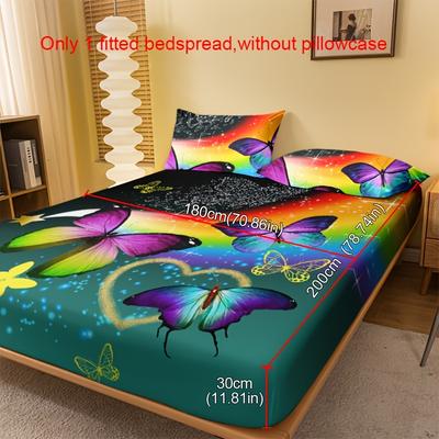 TEMU 1pc Vibrant Rainbow Fitted Sheet - Modern With Black Background, Teal & Yellow Accents, Soft Polyester Fabric, Bedroom Decor, Dust Protection, Or Gift (pillowcase Not Included), Deco Image