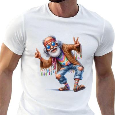 TEMU Men's Hippie Graphic Cotton T-shirt - , Casual Round Neck Tee For All , Sizes S-xxxl Image