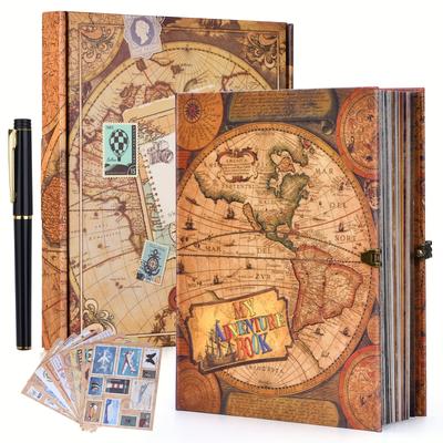 "TEMU 124-page Retro Adventure Album - 9.45x8.35", Durable Paper, 4 (steampunk, Fantasy, Retro) For Couples, Diy Travel Journal, Artistic , Vintage-themed Activity, Memory Boo" Image