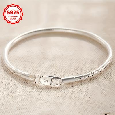 TEMU 925 Sterling Silvery Women's Snake Bone Bracelet, Couples' Bangle, Lightweight Luxury Delicate, Suitable For Boyfriend And Girlfriend Image