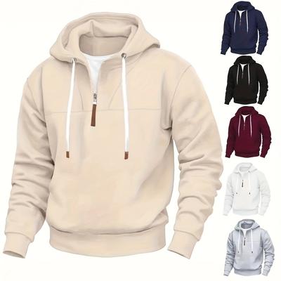 TEMU [cozy Charm] Heavyweight Hoodie For - Casual Half-zip Pullover With Fleece Lining, -rich, Polyester, Long Sleeves, Solid Color, Ideal For Fall/winter, Gif Image