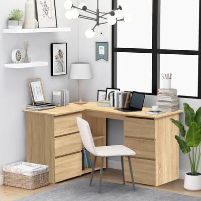 TEMU Oak 145x100x76 Cm Wood Material, Computer Desk, Writing Table, Home Office Desk With Storage Organiser Gaming Table Work Desk Laptop Table Pc Workstation For Work Bedroom Furniture Image