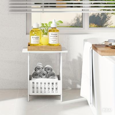 TEMU Holdfiturn Pvc Multi-tier Storage Cart - Black, Spacious Organizer With Shelf, Ideal For Bathroom & Bedroom, Books, Towels, And Essentials, Bathroom Organizers And Storage Image